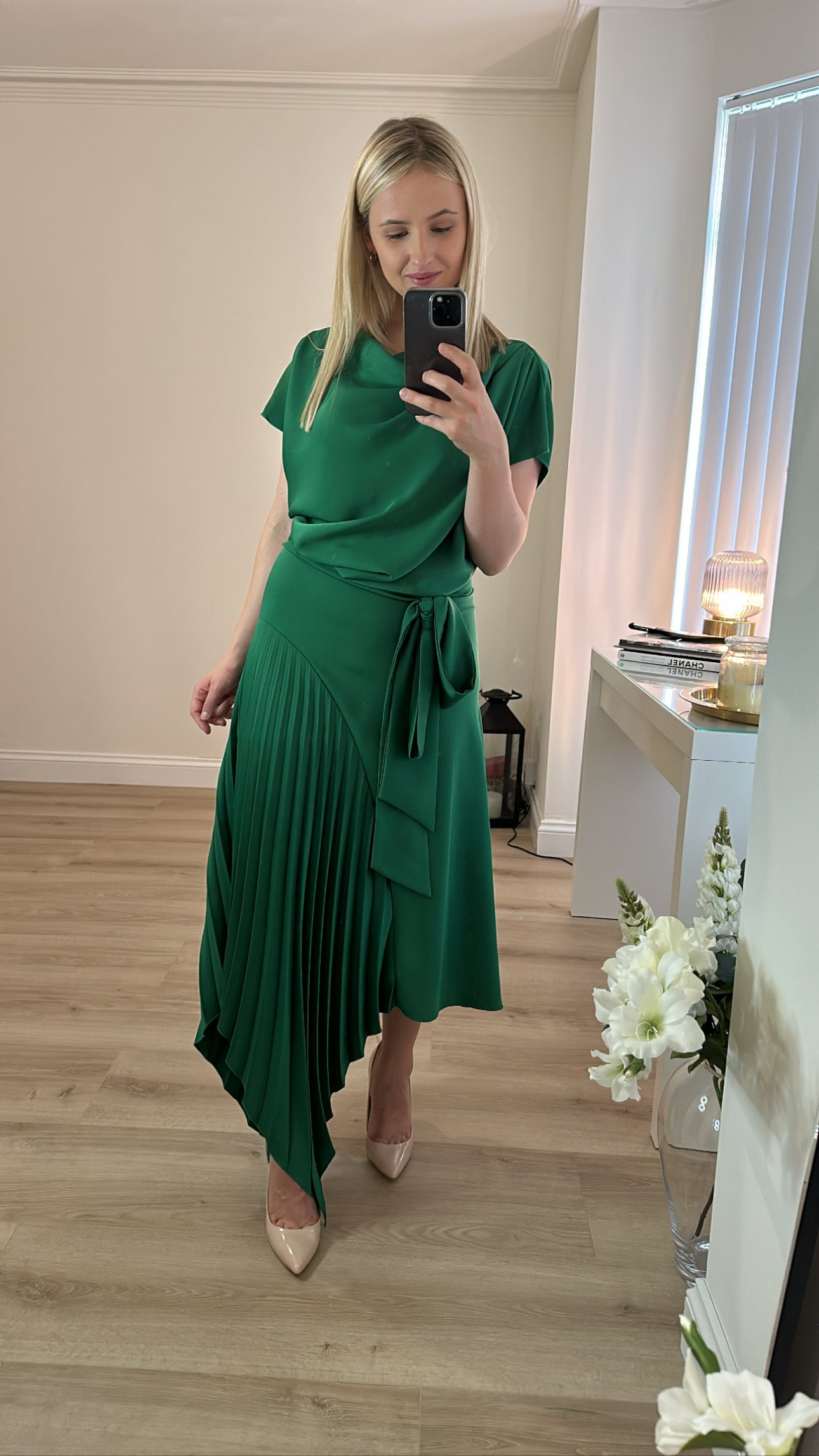 kevan jon green dress Kevan Jon Safia Racing Green Flare & Cape Dress