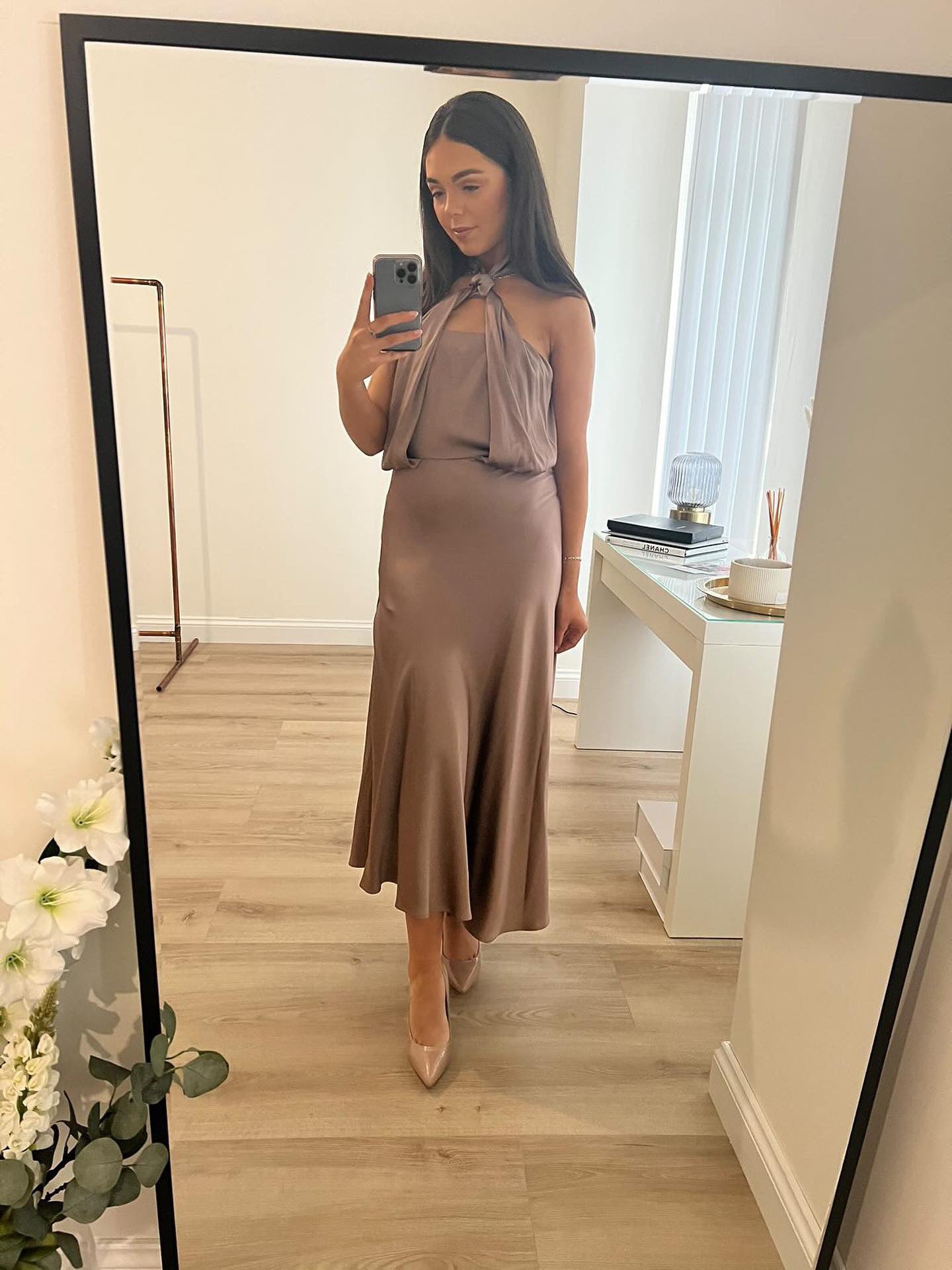 Reiss Mink Lorena Halterneck dress Rent and Rotate Reiss Mink Lorena Halterneck dress Rent and Rotate