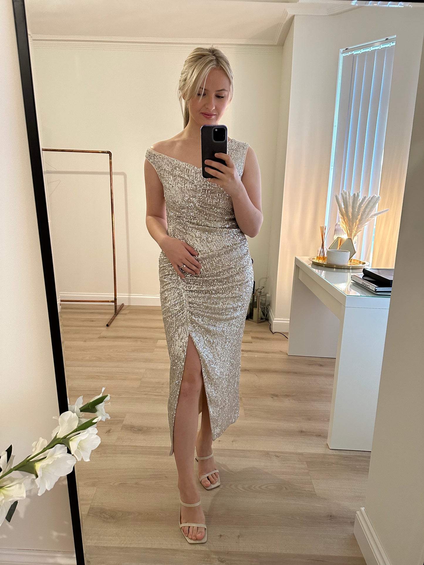 Self Portrait sequin asymmetric midi