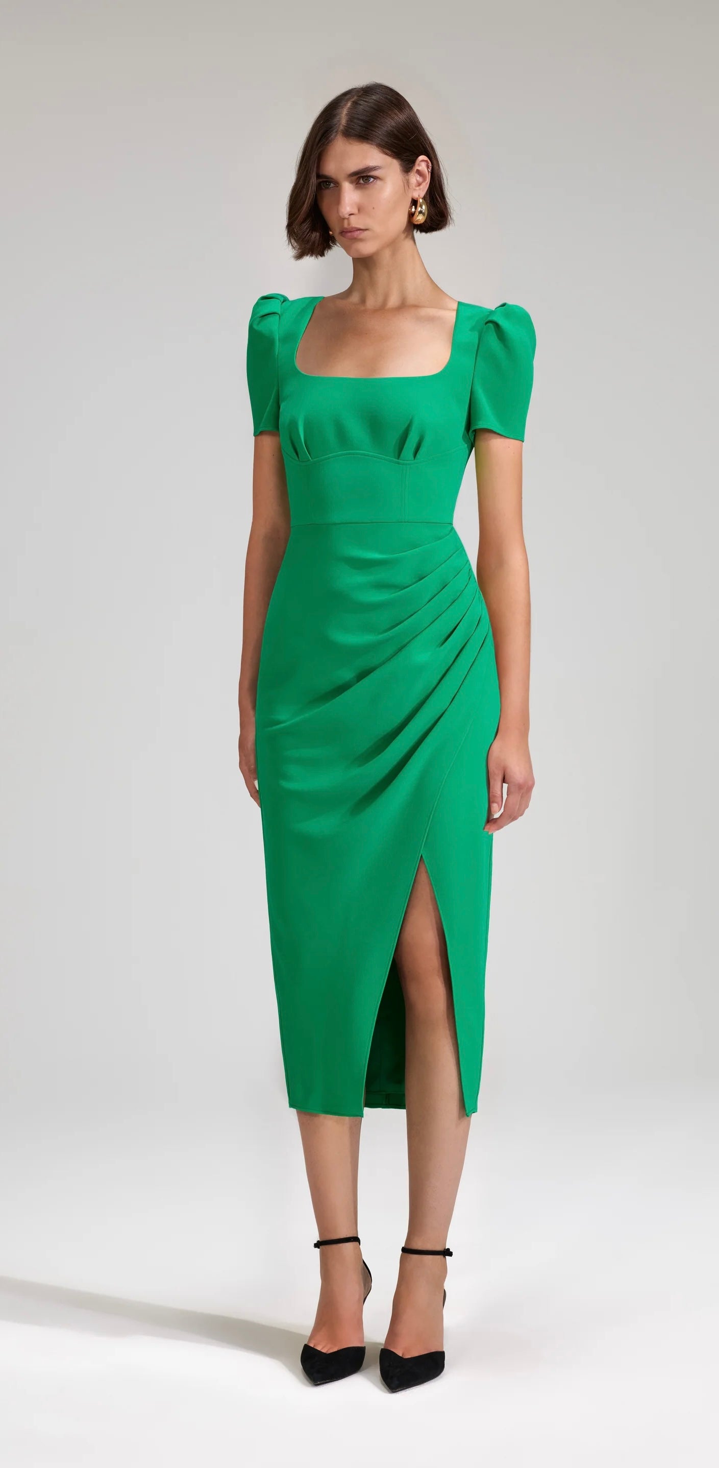 Self Portrait Green Crepe midi