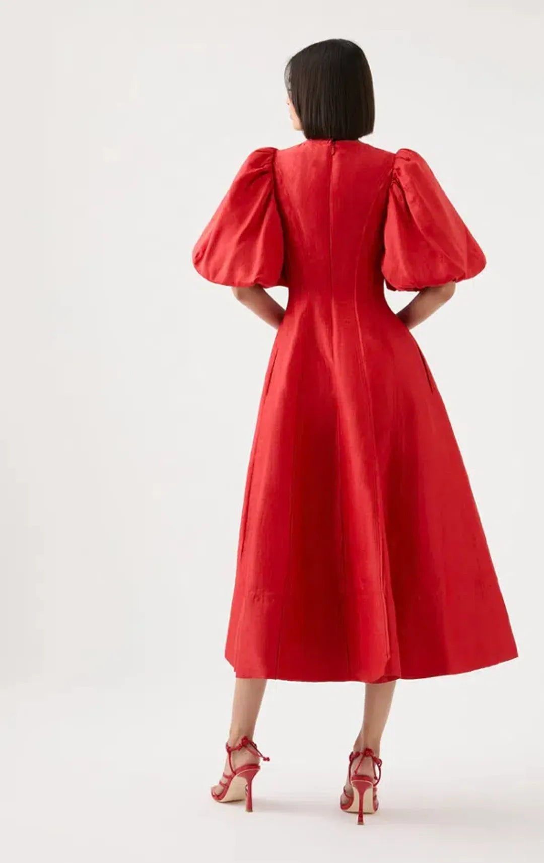 AJE red puff sleeve midi
