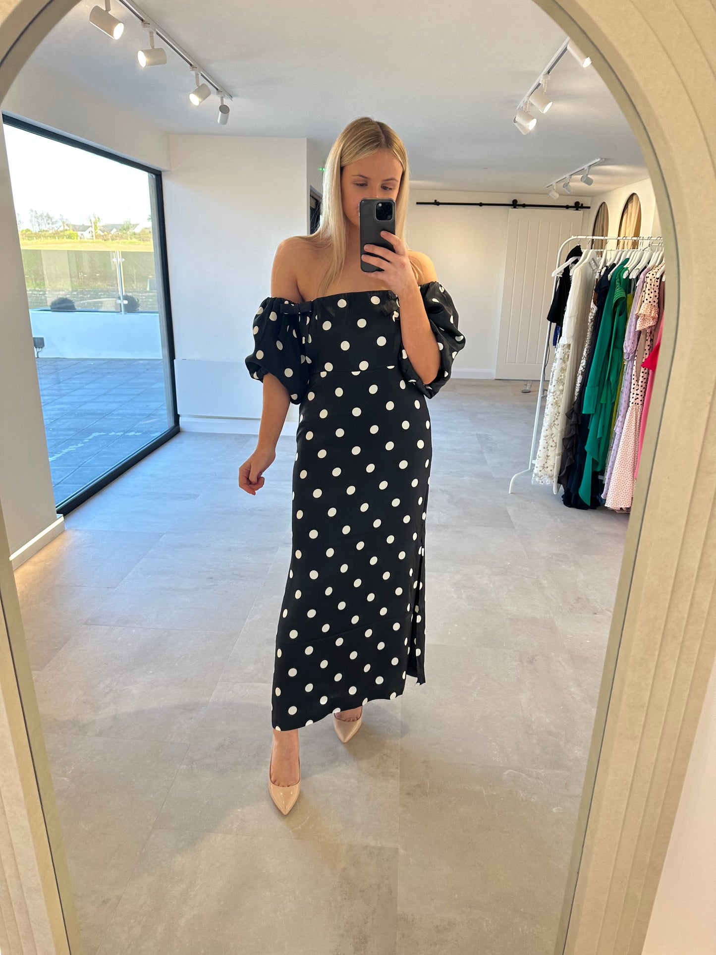 Cecelia Black Polka Dot Bardot Dress