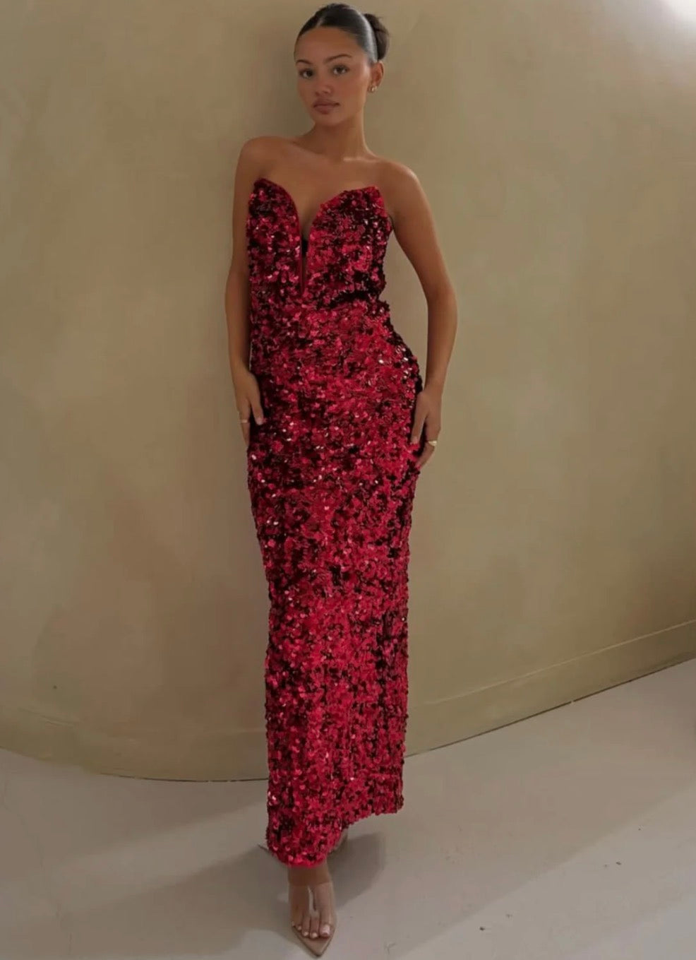 Self portrait red sequin midi
