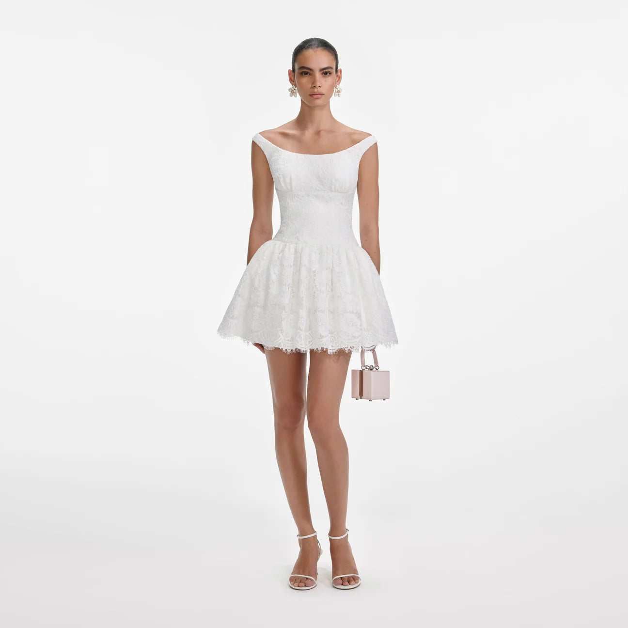Self portrait white floral lace mini