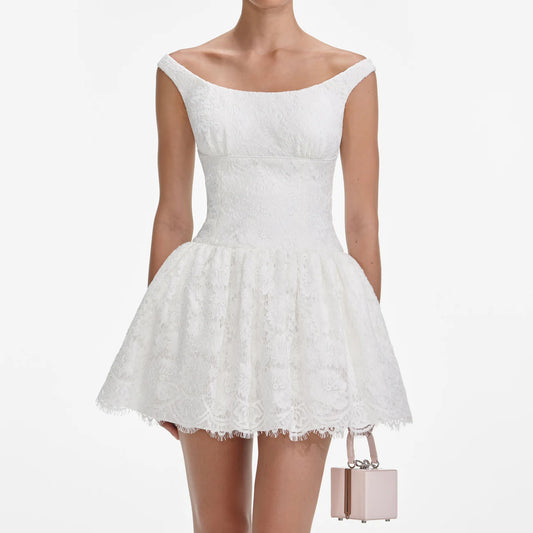 Self portrait white floral lace mini