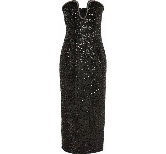 Self-portrait Black Boucle sequin midi