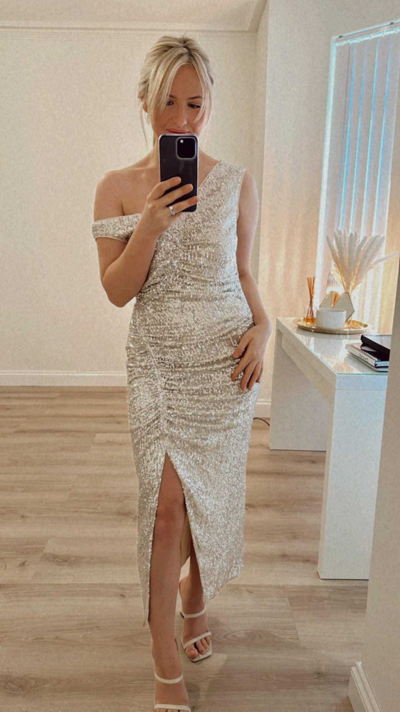 Self Portrait sequin asymmetric midi